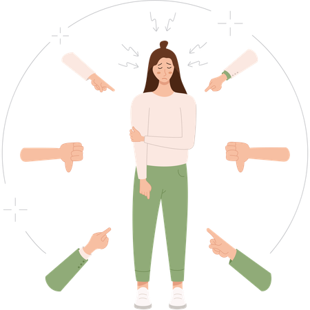 Mulher deprimida sofre de fobia social  Ilustração