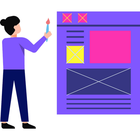 Designer de mulher está projetando na página da web  Ilustração