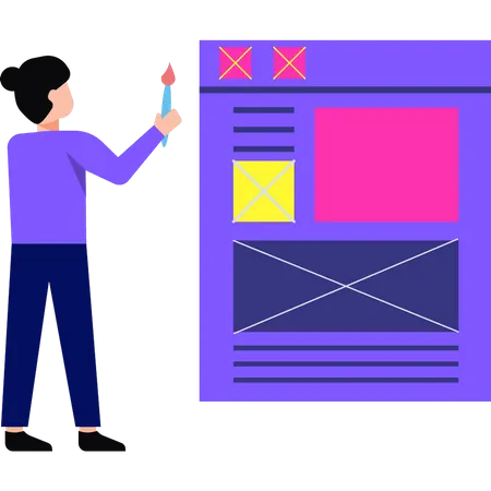 Designer de mulher está projetando na página da web  Ilustração