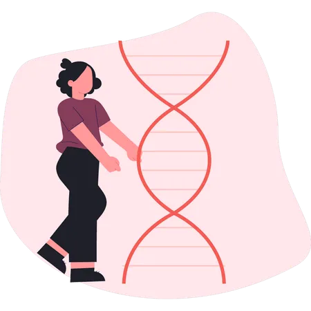 Mulher discutindo a estrutura do DNA  Ilustração