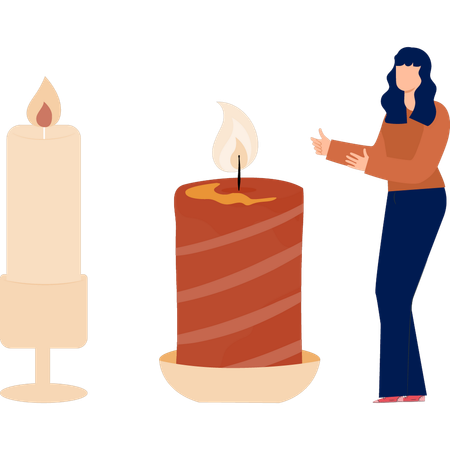 Mulher discutindo sobre velas genéricas  Ilustração