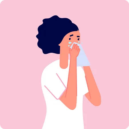 Mulher doente com corrimento nasal  Ilustração