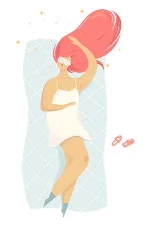 Mulher dormindo à noite em sua cama  Ilustração