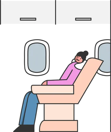 Mulher dormindo dentro de avião  Ilustração