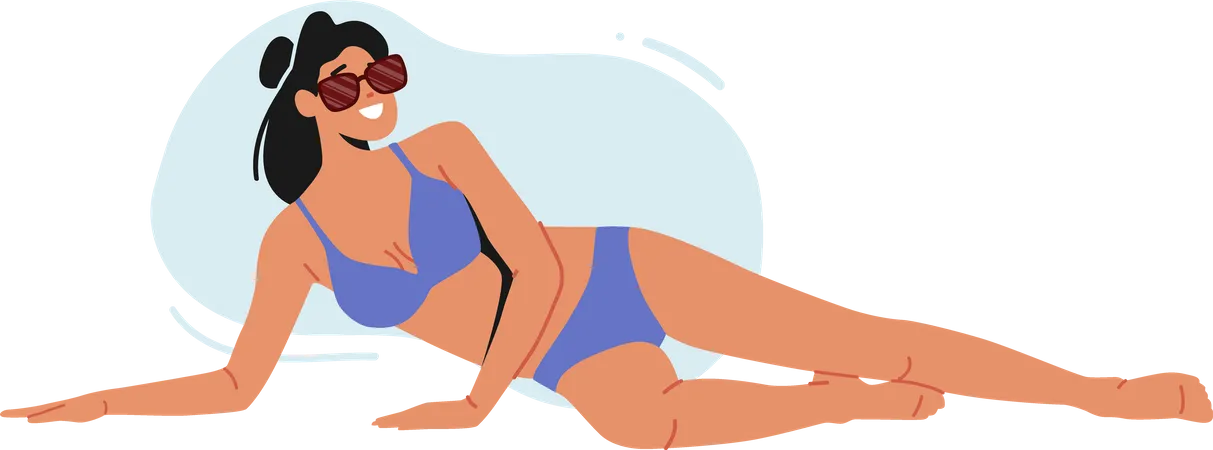 Mulher Posando Em Maio Jovem Personagem Feminina Caucasiana Sexy Menina Morena Usa Biquini Azul Deitada Na Praia Isolada No Fundo Branco Colecao De Natacao De Verao Ilustra O Vetorial De Pessoas Dos Desenhos Animados Ilustração