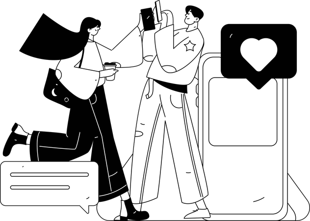 Menina e homem conversando no celular  Ilustração