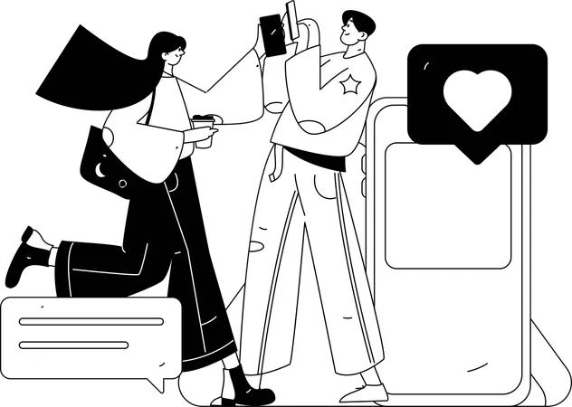 Menina e homem conversando no celular  Ilustração