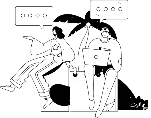 Menina e homem conversando online  Ilustração