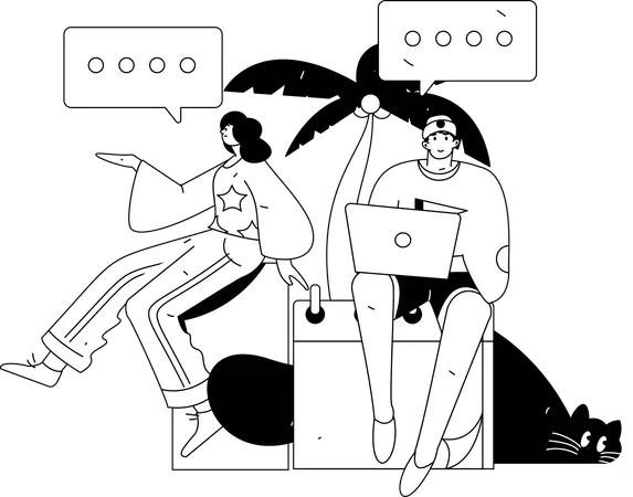 Menina e homem conversando online  Ilustração
