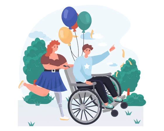 Mulher e homem com deficiência estão comemorando  Ilustração