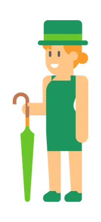 Fêmea Saint Patrick Elf com guarda-chuva verde  Ilustração