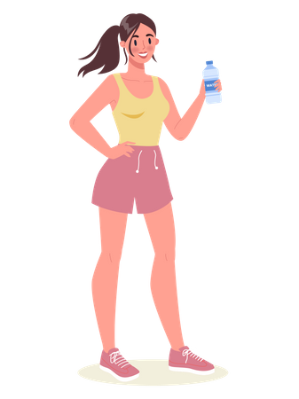 Mulher em forma bebendo água depois do treino  Ilustração