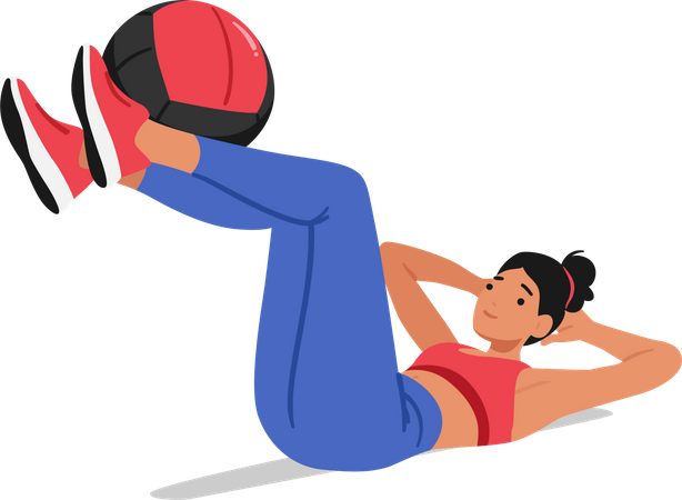 Mulher em forma realizando exercício de leg press com uma bola de estabilidade  Ilustração