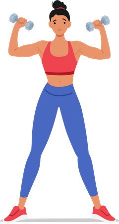 Mulher em forma praticando exercícios com halteres  Ilustração