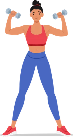 Mulher em forma praticando exercícios com halteres  Ilustração