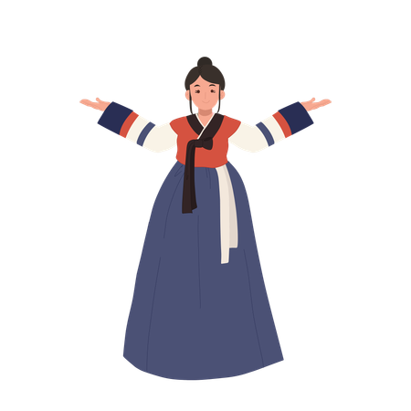 Mulher em hanbok apresentando orgulhosamente elegância cultural  Ilustração