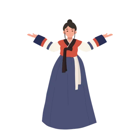 Mulher em hanbok apresentando orgulhosamente elegância cultural  Ilustração