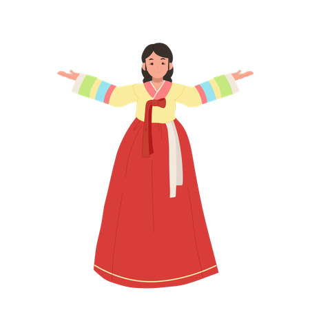 Mulher em hanbok apresentando orgulhosamente elegância cultural  Ilustração