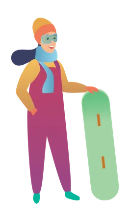 Mulher em pé com snowboard  Ilustração