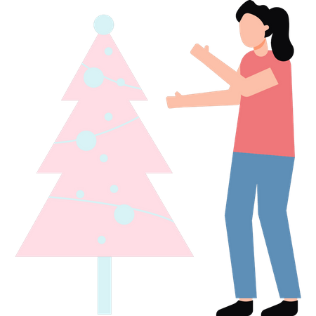 Mulher em pé perto da árvore de Natal  Illustration