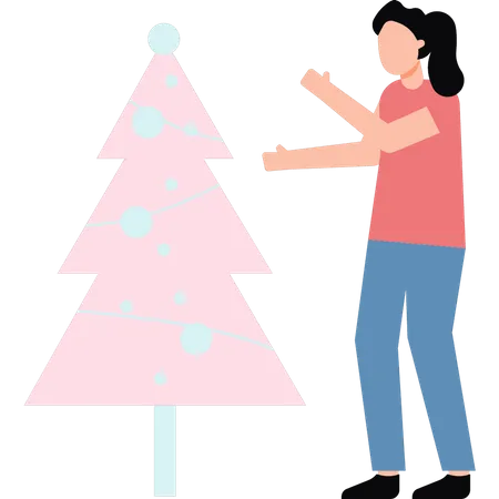 Mulher em pé perto da árvore de Natal  Illustration