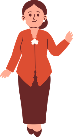 Mulher em traje Kebaya acenando com a mão  Ilustração
