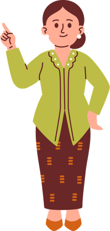 Mulher em traje Kebaya apontando o dedo  Ilustração