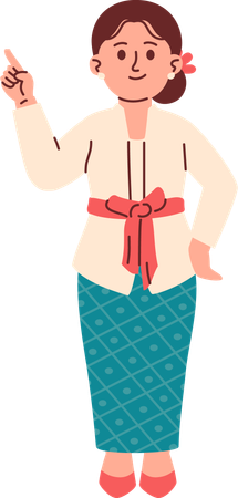Mulher em traje Kebaya apontando o dedo  Ilustração
