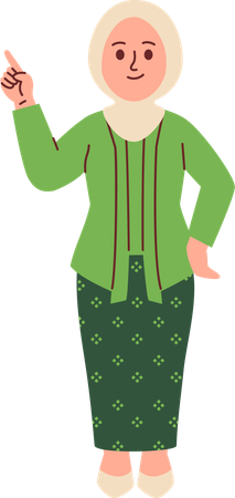 Mulher em traje Kebaya apontando o dedo  Ilustração