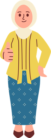 Mulher em traje Kebaya dando sinal de positivo  Ilustração