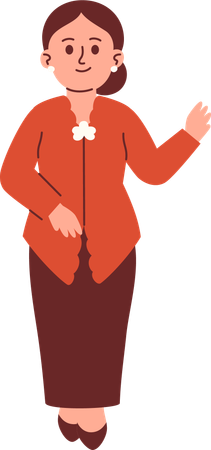Mulher em traje Kebaya dizendo oi  Ilustração