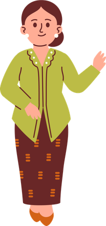 Mulher em traje Kebaya dizendo oi  Ilustração