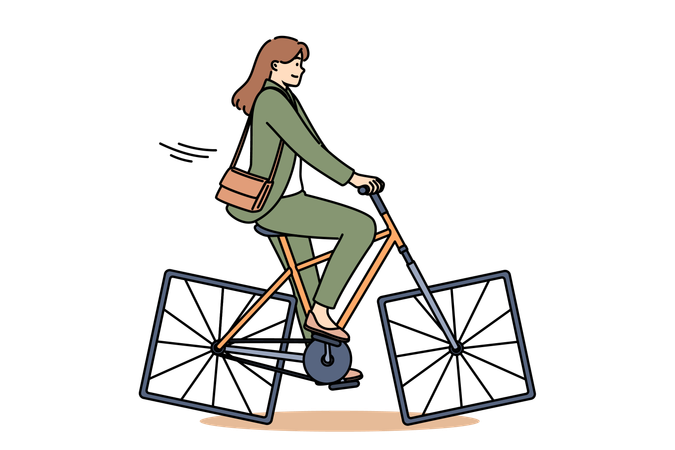 Empresária estúpida tem problemas com produtividade e eficiência e anda de bicicleta com rodas quadradas  Ilustração