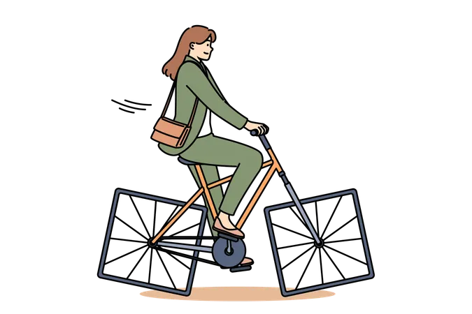 Empresária estúpida tem problemas com produtividade e eficiência e anda de bicicleta com rodas quadradas  Ilustração