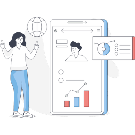Mulher de negócios fazendo marketing on-line  Ilustração