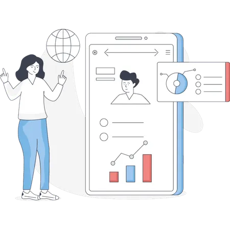 Mulher de negócios fazendo marketing on-line  Ilustração