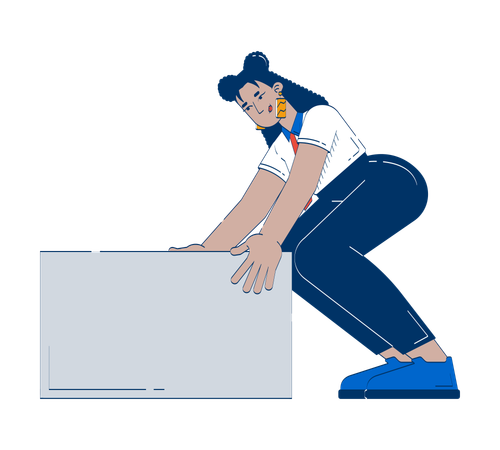 Empresária latina se curvando para levantar um bloco pesado  Ilustração