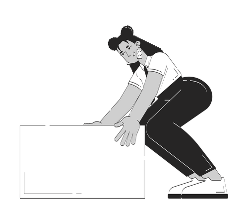 Empresária latina se curvando para levantar um bloco pesado  Ilustração