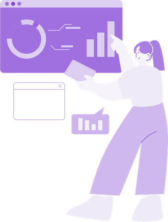 Apresentação de Relatório e Pesquisa de Mulher de Negócios  Ilustração