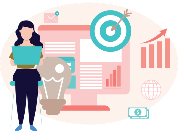 Mulher de negócios trabalhando em Marketing  Illustration