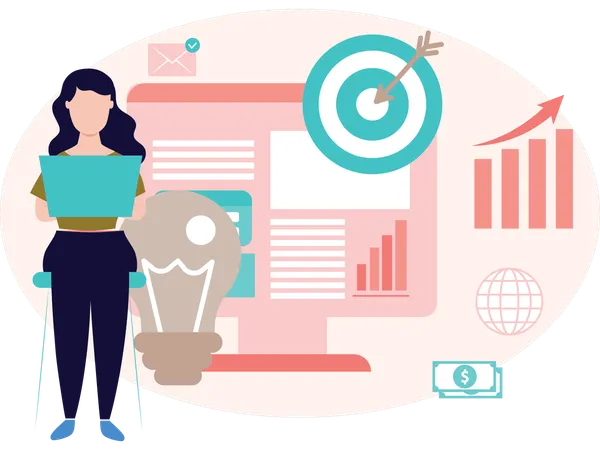 Mulher de negócios trabalhando em Marketing  Illustration