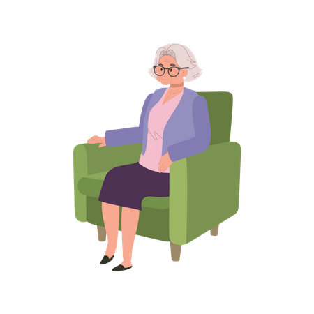 Mulher calma e envelhecida descansando confortavelmente no sofá  Ilustração