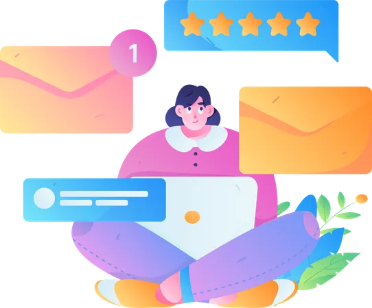 Mulher enviando e-mail de marketing  Ilustração