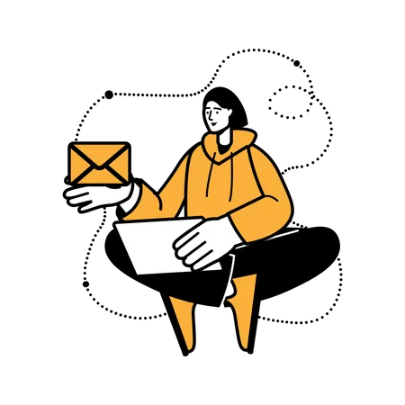 Mulher enviando boletim informativo por e-mail  Ilustração