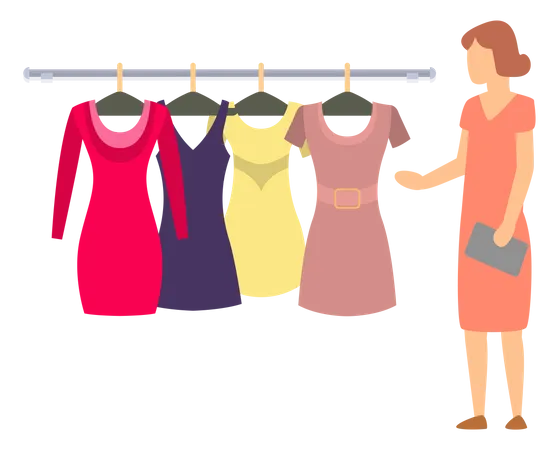Mulher escolhe vestido  Ilustração