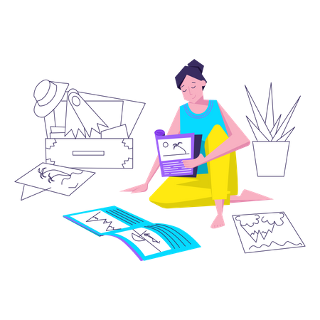 Mulher escolhe tour para viajar  Ilustração