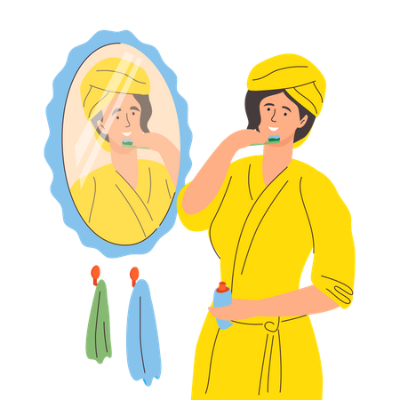 Mulher escovando os dentes  Ilustração