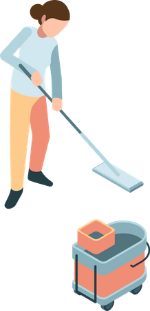 Mulher limpando o chão  Ilustração