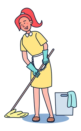 Mulher limpando o chão molhado  Ilustração