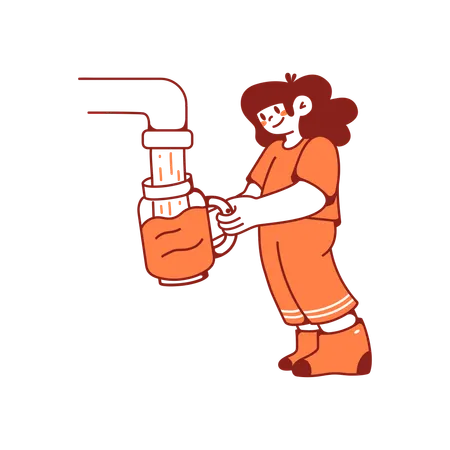 Mulher espera a caneca grande encher  Ilustração